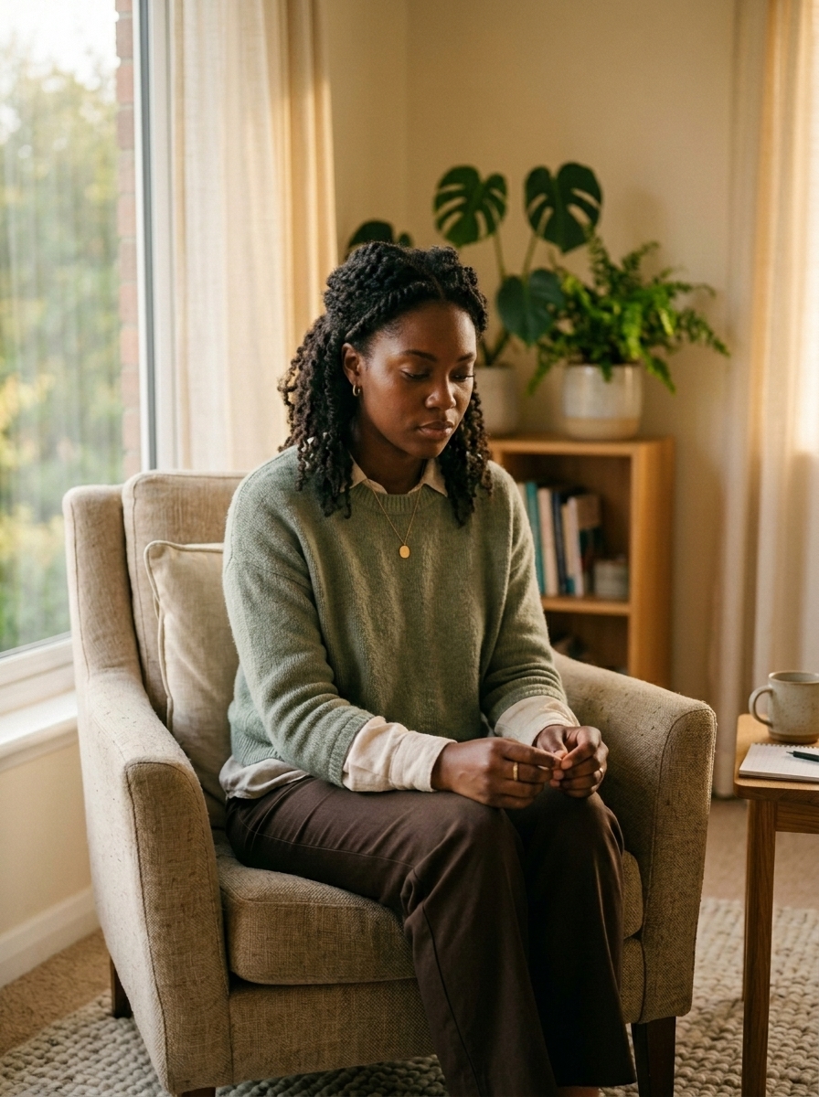 Client in a therapy session at Real Mind Psychotherapy